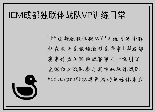IEM成都独联体战队VP训练日常