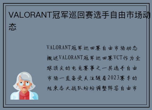 VALORANT冠军巡回赛选手自由市场动态